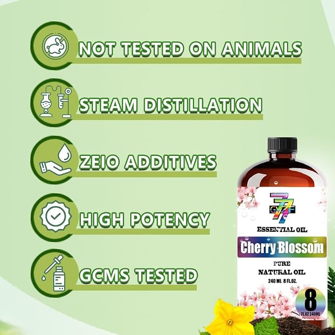 Cherry Blossom Essential Oil, Cherry Blossom Oils, for Diffuser, Humidifier, DIY Candles, Soap, Bedroom, Gift, Essential Oil, GV77ZF Cherry Blossom Fragrance Oil - 8 fl oz (240 ml)