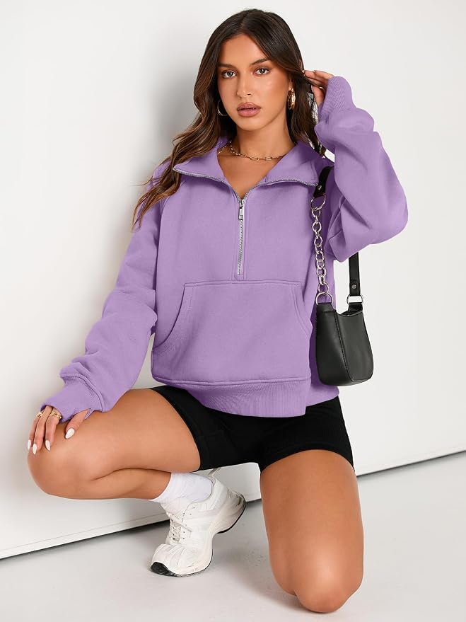 AUTOMET Womens Sweatshirts Half Zip Fleece Pullover Fall Outfits | Fall Fashion Clothes 2026,Cropped Sweatshirts,Cute Y2k Tops,Quarter Zipper Sweater,Winter Loungwear Outfits