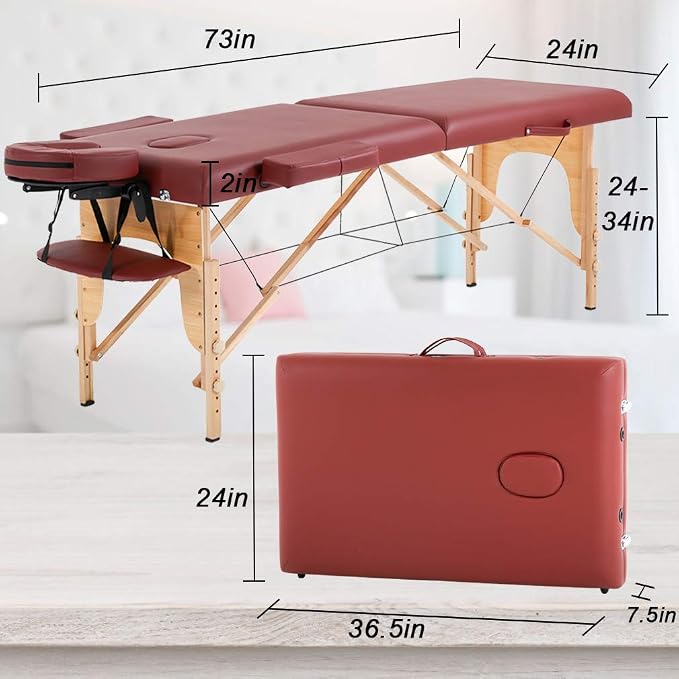BestMassage Massage Bed Portable Massage Table 2 Folding Lash Bed Height Adjustable 24 Inch Wide Spa Table with Non-Woven Bag for Spa Footmassage Facial CareSpa Tattoo