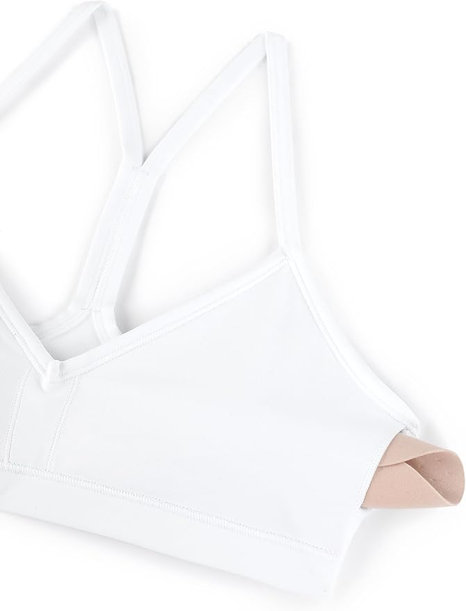 CRZ YOGA Butterluxe Ruched Sports Bras for Women - V Neck Spaghetti Thin Strap Y Back Wireless Padded Yoga Crop Top