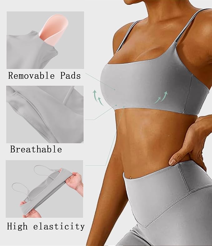 Comper Women's Sports Bras Wirefree Racerback Workout Bras Sexy Thin Straps Yoga Sport Bras with Removable Pads