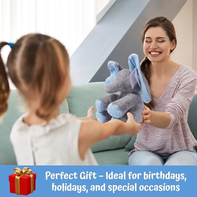 Dimple Kyle Peek A Boo Elephant Toy, Interactive Singing Stuffed Elephant Plush with Moving Ears, Musical Stuffed Animal for Babies and Toddlers, Adorable Baby Toy