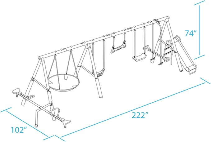 XDP Recreation Fun All Mighty Metal A-Frame Kids Swing Set with 10 Child Capacity Outdoor Backyard Home Playground with Slide and 5 Swing Types,