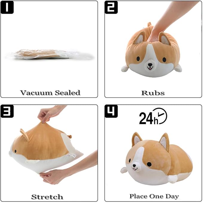 Corgi Dog Plush Pillow, Soft Shiba Inu Corgi Butt Stuffed Animal Toys Gifts for Bed, Valentine, Kids Birthday, Christmas (Brown, 11.8inch)
