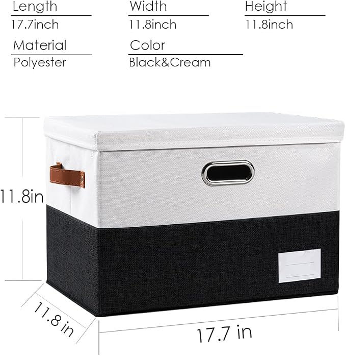 Foldable Storage Bins with Lids [3-Pack] Fabric Collapsible Storage Boxes Baskets Cubes Containers with Handles for Closet Living Room Bedroom (Black & White 17.7x11.8x11.8'')
