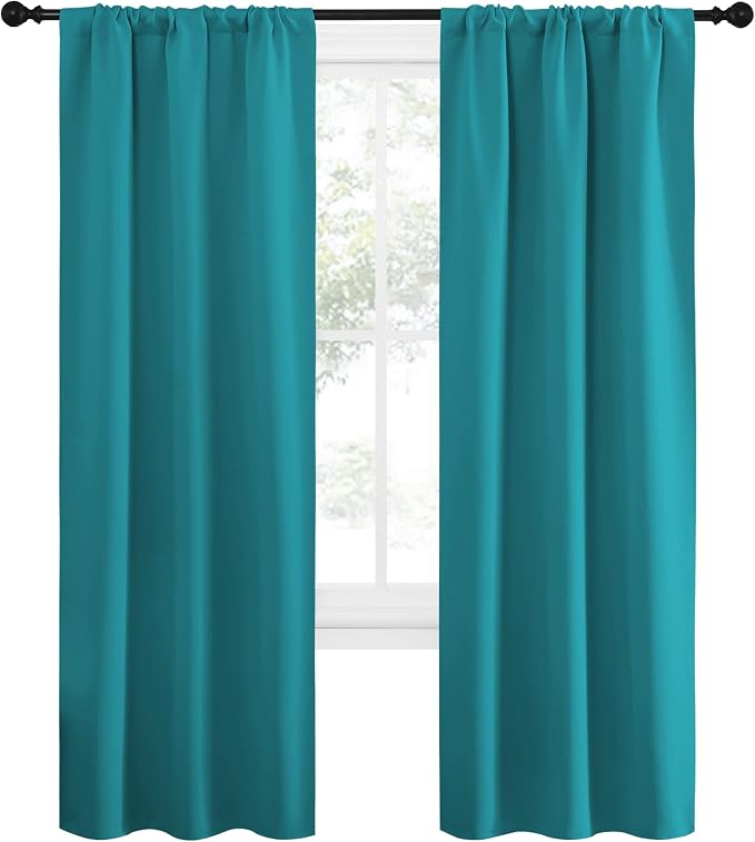 NICETOWN Peacock Blue Blackout Curtains Panels for Window, Thermal Insulated Rod Pocket Blackout Drapes/Draperies for Living Room (2 Panels, W34 x L72 inches)