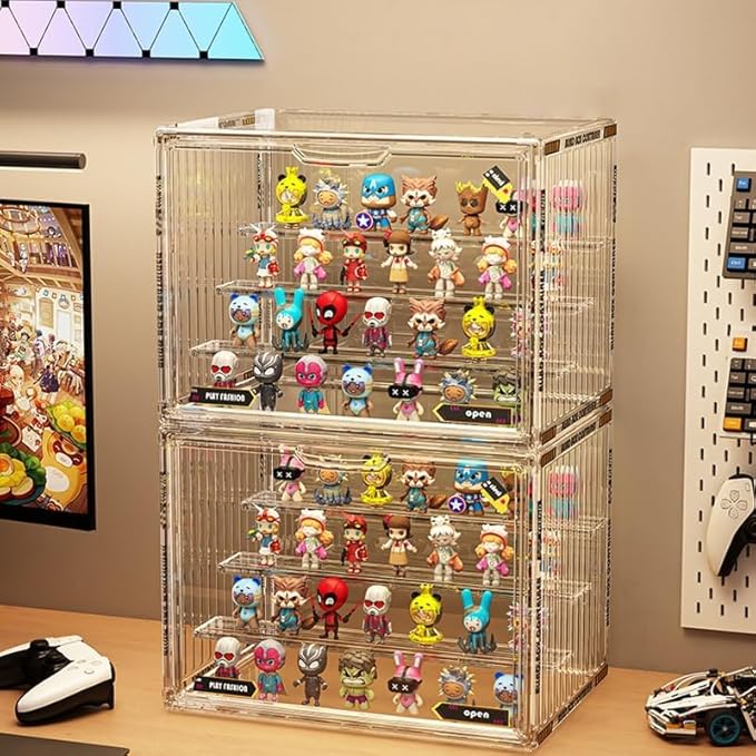 2PACK 4 Tiers Clear Display Case for Figures, Acrylic Storage Organizers Box with Magnetic Door, Large Dustproof Showcase for Collectibles Action Figure