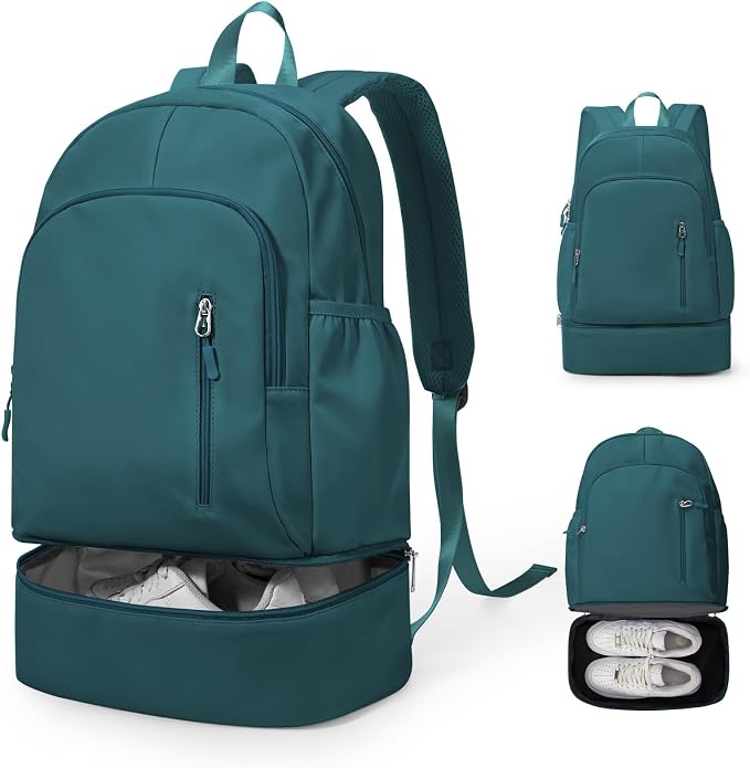 Gym Backpack for Women Men, Lightweight Gym Bag with Shoe Compartment, Waterproof Sports Backpack with Wet Pocket, Peacock Blue