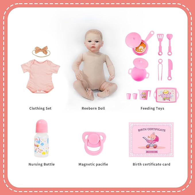 Reborn Baby Dolls 18 inch Real Like Realistic Newborn Baby Dolls Girl with Soft Weighted Body Doll Accessories Gift Set for Kids Ages 3 and Up