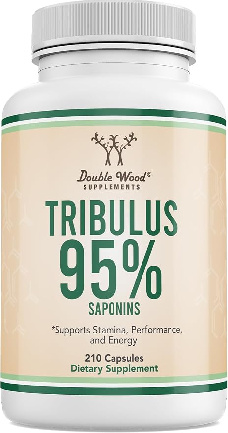 Tribulus Terrestris for Men (Purest 95% Saponin Content) 210 Capsules, 1,000mg Concentrated Fruit Extract (Third Party Tested, Vegan Safe, Non-GMO) for Stamina and Energy by Double Wood