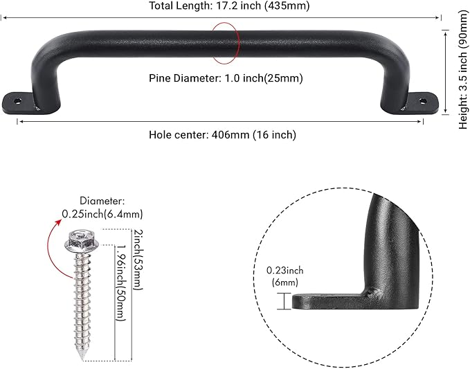 17 Inch Black Playground Accessories Safety Handles Set of 2 - Outdoor Metal Playset Handles, Swing Sets Grab Handle, Kids Safety Rail, Indoor Climbing Monkey Bar for Play Gym, Play Room