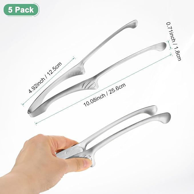 M METERXITY 5 Pcs Korean and Japanese BBQ Tongs 10 Inch Barbecue Tongs 430 Stainless Steel Kitchen Self-Standing Grill Non-Slip for Grill/Salad/Camping/Cooking [Silver]