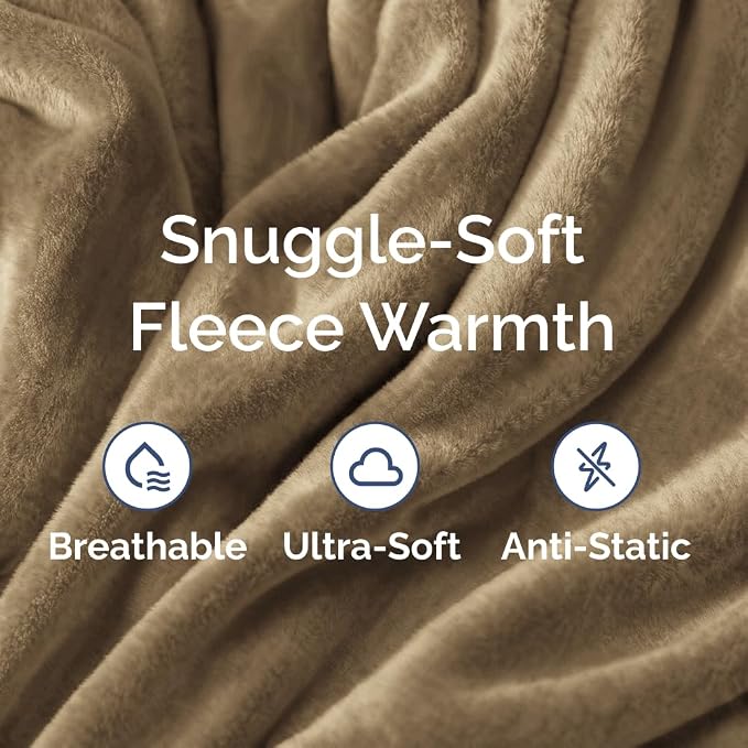Fleece Blanket Queen Size - Ultra-Soft Warm Flannel Fleece Blanket - Camel | Soft, Warm, Outdoor Picnic Blanket for Camping, Travel, Lightweight, Cozy, Anti-Static, Home Decor Gifts for Men & Women