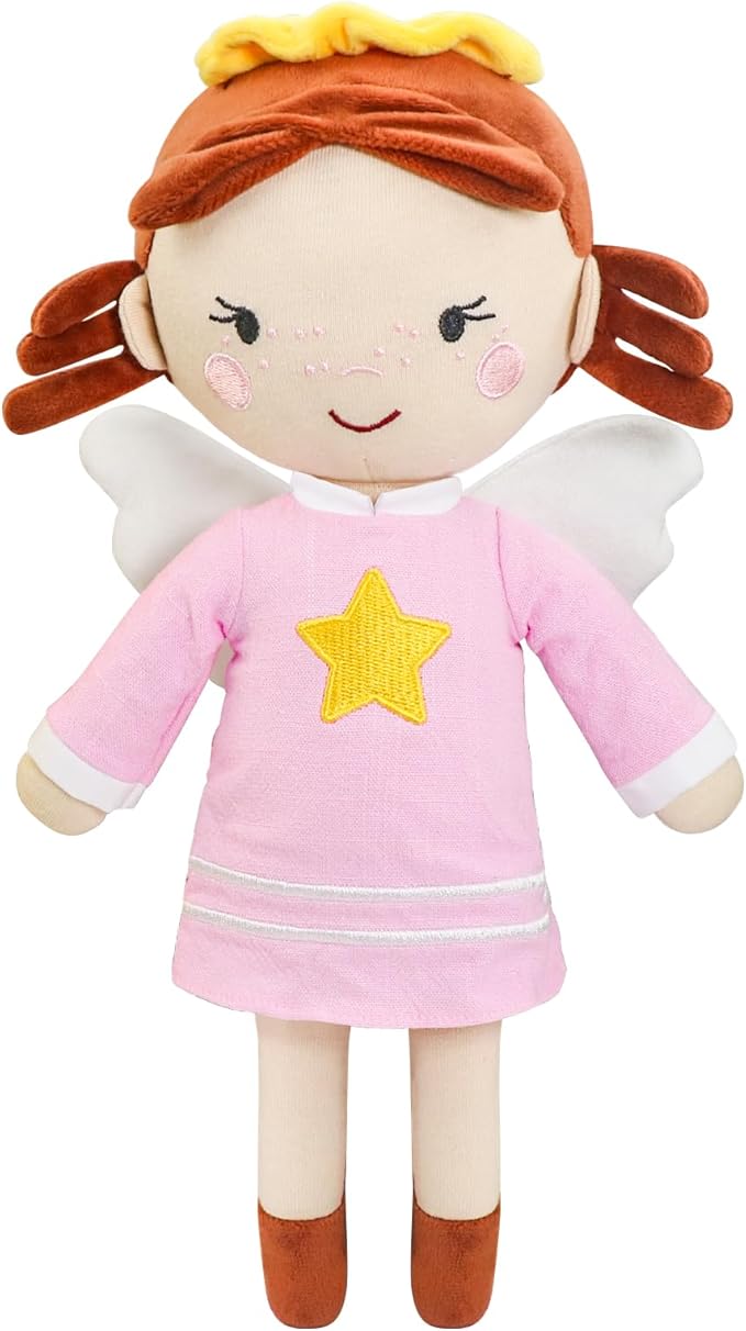 free-space Angel Plush Doll for Girl Baptism Gifts My First Angel Doll Toy (Pink)