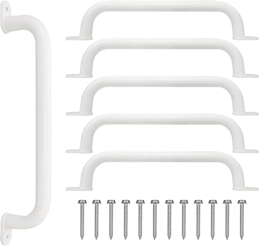 ESPETS 6 Pieces 17 Inch White Metal Safety Handles for Playground Equipment - Outdoor Kids Swing Set Accessories Grab Handles, Playset Hand Grips, Indoor Kids Monkey Bars for Play Structure