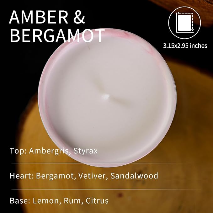 Luxury Marble Jar Scented Candle | Women Men | Non Toxic 100% Natural Coconut & Soy Wax Blend Cotton Wick | Hand Poured Highly Scented Long Lasting (Amber & Bergamot, 7 Ounces)