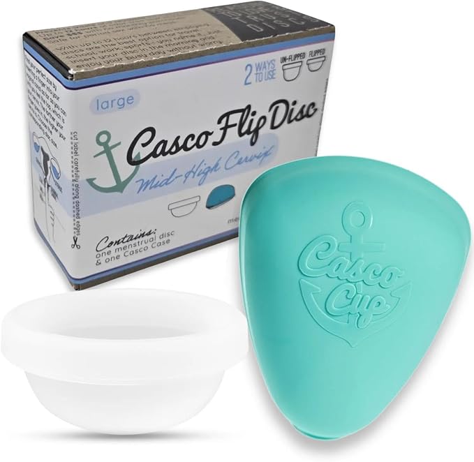 Casco Flip Menstrual Disc - Includes Menstrual Disc Case, Menstrual Disc, & Instructions - Silicone Period Discs for Women - Made in Maine, USA - Period Disc Reusable. (Large - Mid/High Cervix)