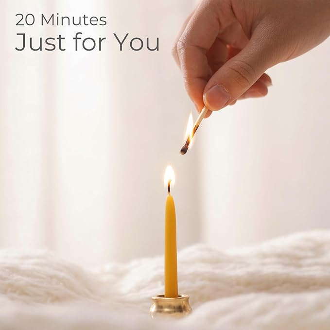 Mindful Meditation Candle Set with 12 Mini Taper Beeswax Candles with Brass Holder for Prayer & Reflection, Relaxation Gifts for Women Stress, Serenity Thinking of You Gift (3 Sets)