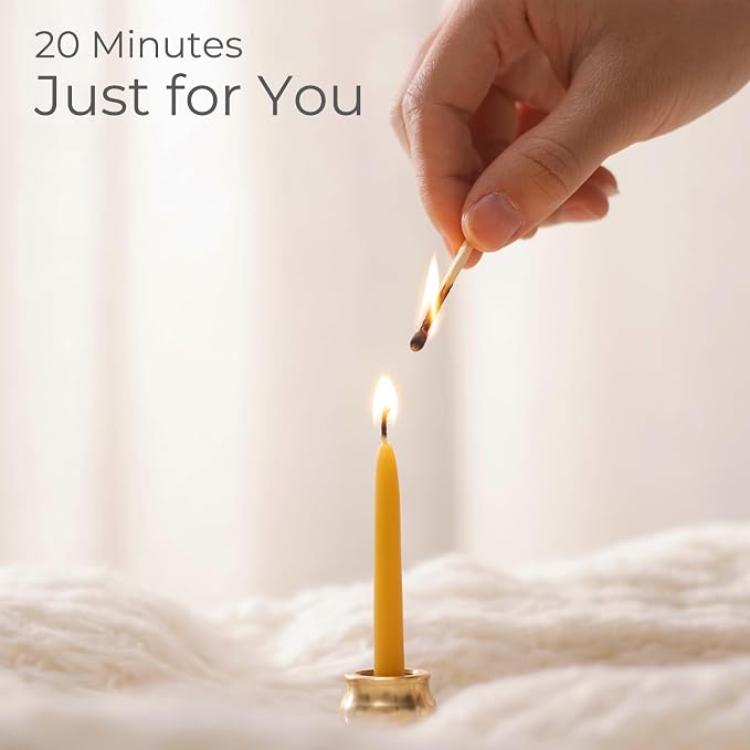 Mindful Meditation Candle Set with 12 Mini Taper Beeswax Candles with Brass Holder for Prayer & Reflection, Relaxation Gifts for Women Stress, Serenity Thinking of You Gift