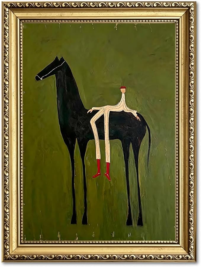 Gold Framed Abstract Horse Wall Art, Modern Western Horse Wall Decor Painting Vintage Southwestern Cowboy Canvas Prints Picture for Living Room Bedroom Farmhouse 12x16 inch