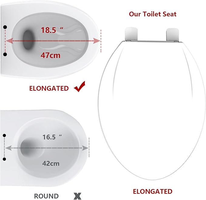 Elongated Toilet Seat, Soft-Slow Close, 19 Inch Elongated Toilet Seat For Elongated Toilets, Quiet-Close Lid And Seat, Easy To Install And Clean, Never Loosen, White