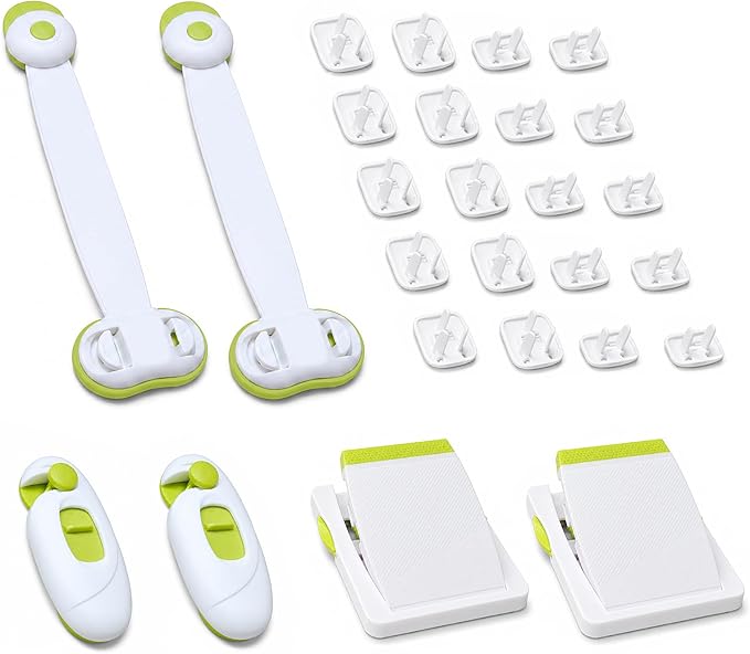 LATIBELL 26-Pack Baby Proofing Kit for Home Safety - Essential Child Proof Cabinet Locks, Drawer Latches, Fridge & Window Locks, Outlet Covers - New Parent Must-Haves for Toddler Safety