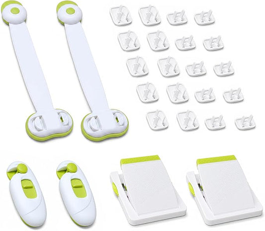 LATIBELL 26-Pack Baby Proofing Kit for Home Safety - Essential Child Proof Cabinet Locks, Drawer Latches, Fridge & Window Locks, Outlet Covers - New Parent Must-Haves for Toddler Safety
