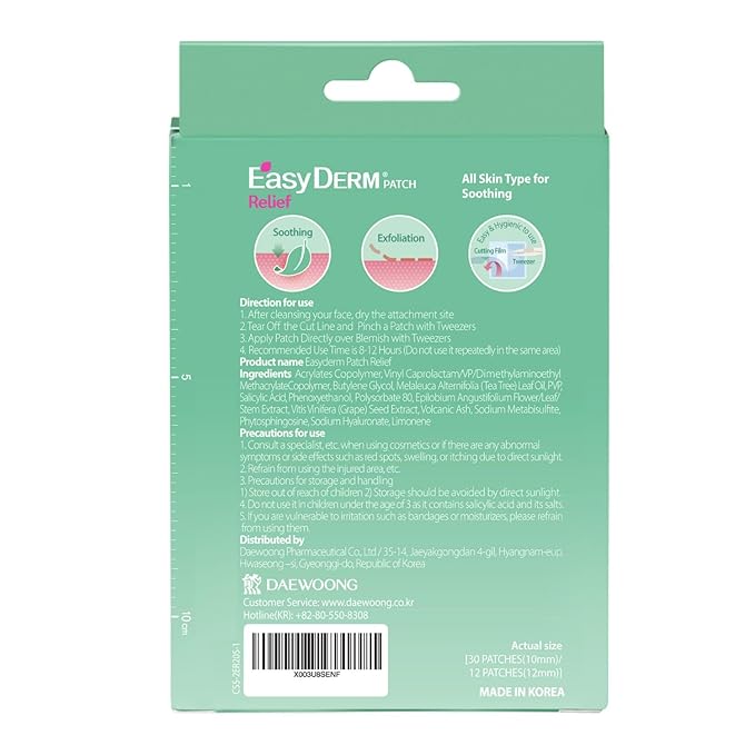EasyDerm Relief Invisible Patch(42 counts) I Contains 10,000ppm of Tea Tree Oil, Pimple Patch, Ultra-slim 0.1mm, Waterpoof, Korean Pimple Patches Travel Essentials, Mother's day gift