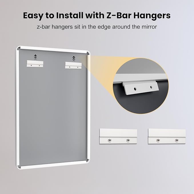 LOAAO 32x36 Inch White Metal Framed Bathroom Mirror | Rounded Rectangle, Anti-Rust, Tempered Glass, Hangs Horizontally or Vertically