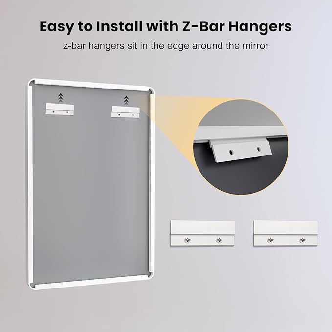LOAAO White Metal Framed Bathroom Mirror, 60x40 Inch | Rounded Rectangle, Anti-Rust, Tempered Glass, Hangs Horizontally or Vertically