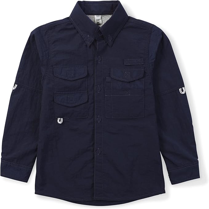 OCHENTA Boys' Button Down Long Sleeve Fishing Shirt Quick-Dry UV Sun Protection Outdoor Tops
