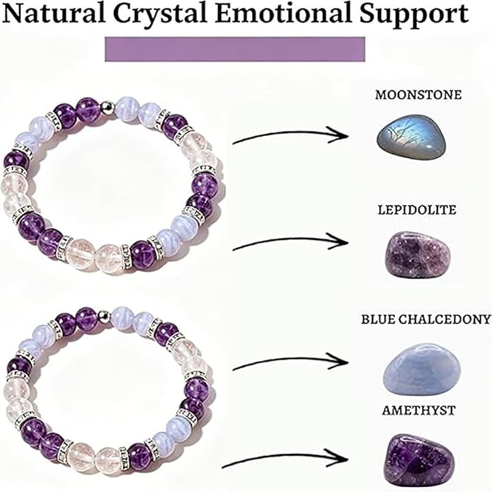 Menopause Bracelet for Women, Natural Crystal Elastic Bracelets Hot Flashes & Anxiety Relief Calming Balance Menopause's Support Jewelry Gift With Card