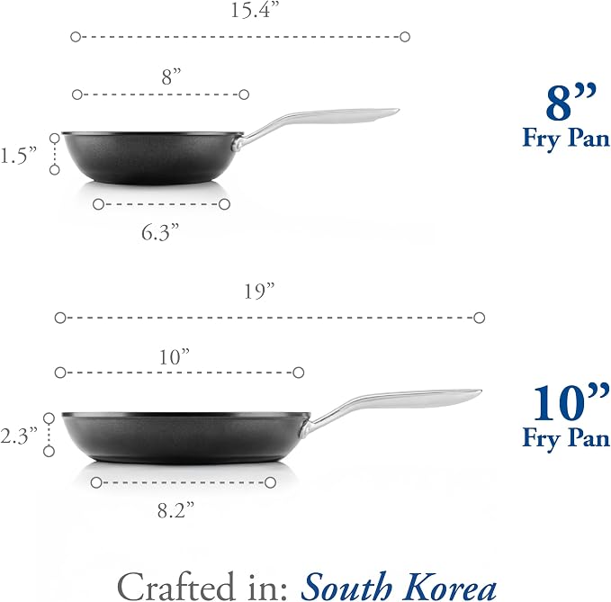 TECHEF - Onyx Collection Nonstick Frying Pan Skillet Set, PFOA-Free, Dishwasher Oven Safe, Stay-Cool Stainless Steel Handle, Induction-Ready, Made in Korea (8-inch and 10-inch)