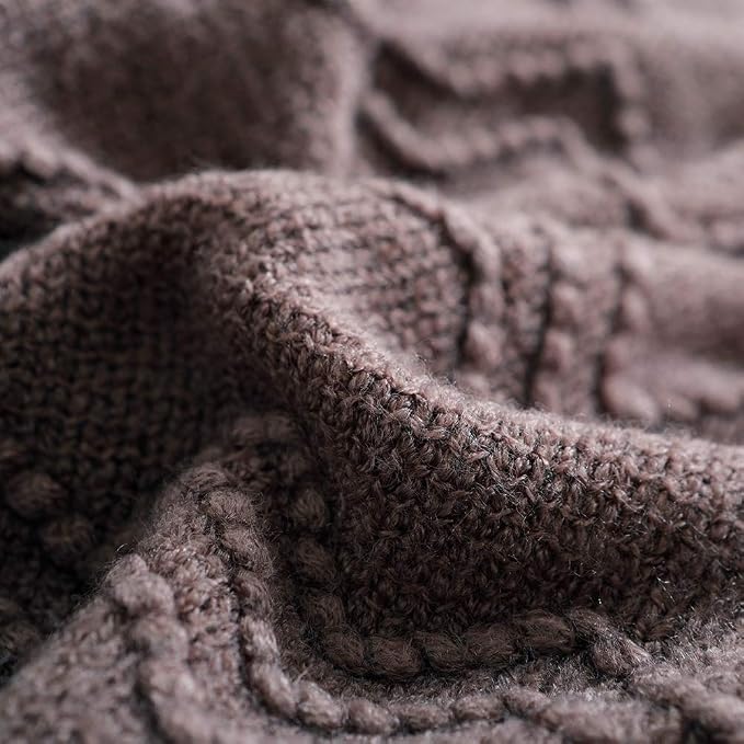 BOURINA Brown Throw Blanket 50x60 Inch Boho Knitted Soft Throw Sofa Blanket | Knitted Throw Blanket 50x60 Inches, Soft Lightweight Boho Weave Throw Decorative Couch Blanket for Living Room Bedroom Chair