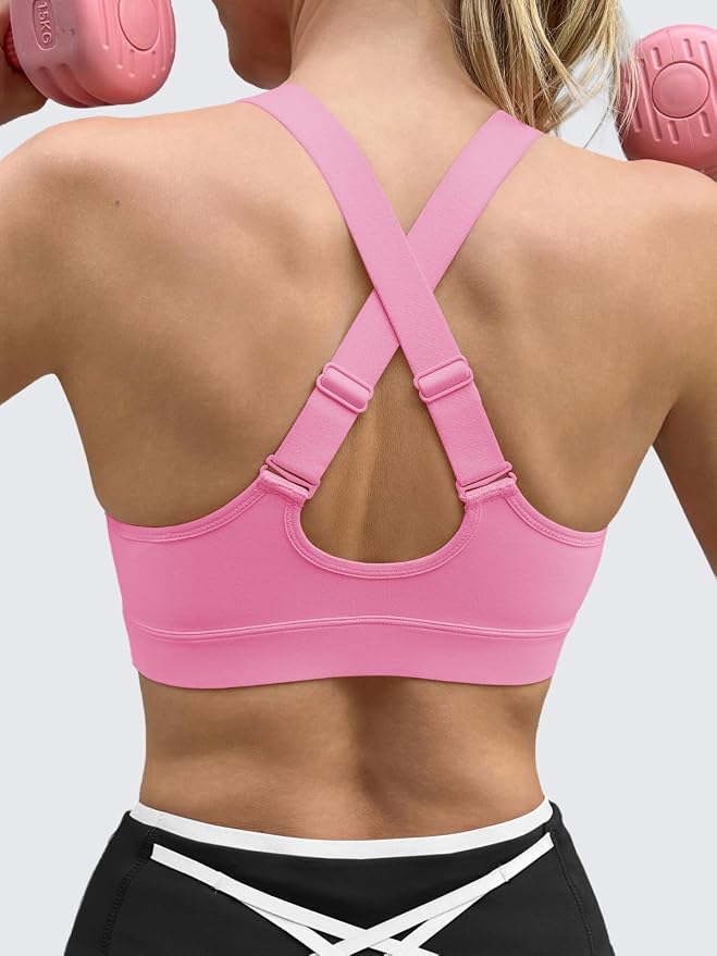 Aoysky Womens Criss Cross Back Sports Bras Racerback V Neck Adjustable Straps Medium Support Yoga Workout Crop Top
