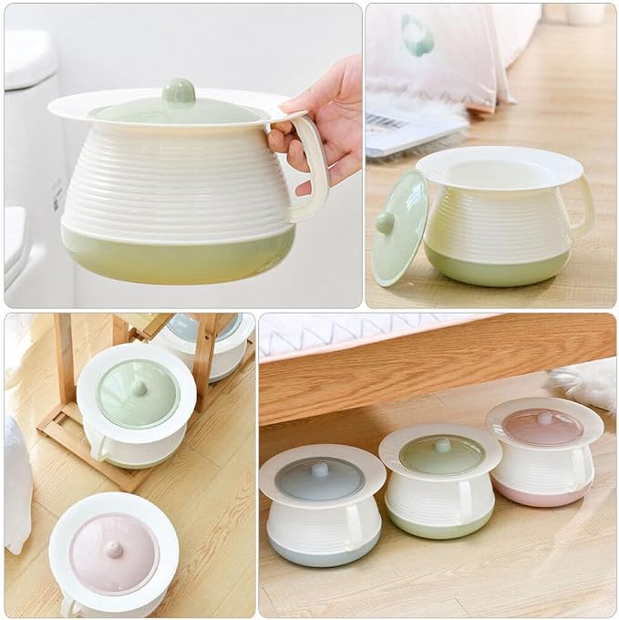 Cabilock Plastic Chamber Pot with Lid 8.27X7.28X5.51 Inch Portable Covered Urinal Pot for Children and Adults Spittoon Home Hospital Travel Pee Potty