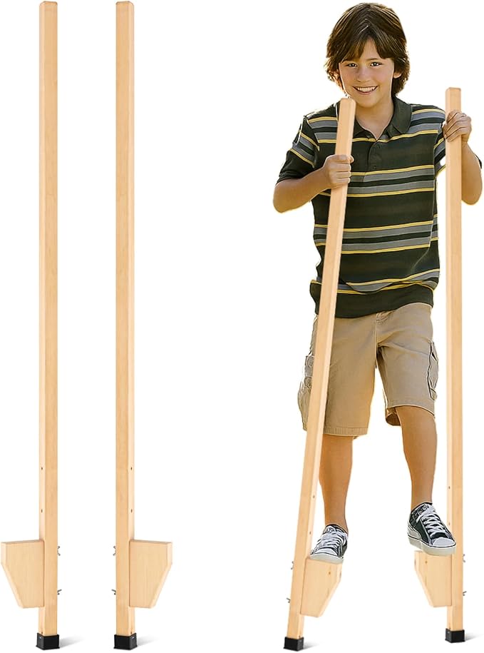DoubleFill 1 Pair Wood Stilts for Kids 8-12 Kids Stilts 57.5 Inch with Smooth Coating, Highly Adjustable, Outdoor Toys for Children Adults