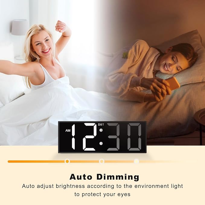 JALL Digital Wall Clock Large Display with Big LED Numbers, Remote Control, 8 RGB Colors, Auto DST, Night Light for Classroom Living Room Bedroom Birthday Gift for Senior (White Font, 12 inches)