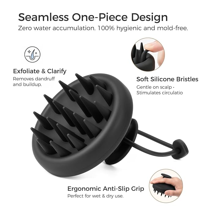 2 Pack Scalp Massager Shampoo Brush, Soft Silicone Bristles Head Scrubber for Deep Cleansing, Dandruff Removal & Hair Growth, Wet & Dry Use, Eco-Friendly Shower Brush, Black & Green