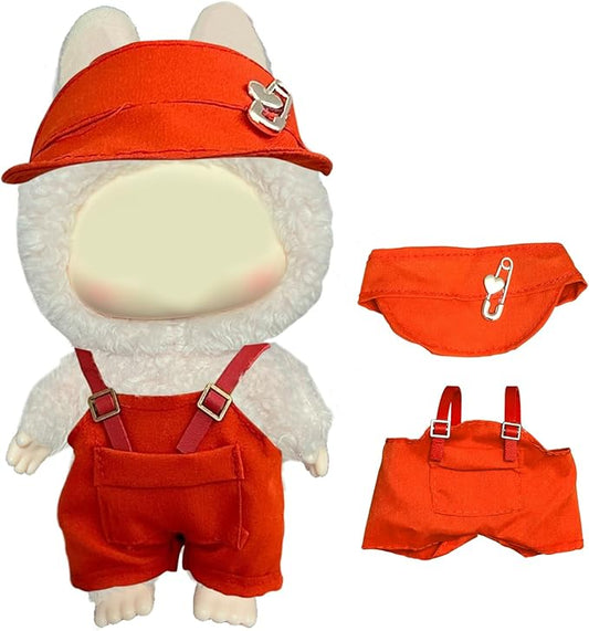 Outfit for Labubu Clothes (15cm & 17cm Monster Keychain-Macaron/Have a seat/Energy). Clothing Accessories for labubu Toys. Clothes for popmart Blind Box.(Red Overalls Set)