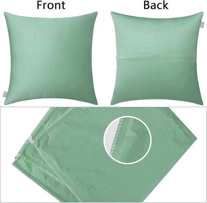 Thmyo 4-Pack 100% Cotton Comfortable Solid Decorative Throw Pillow Case, Square Cushion Cover Pillowcase Sublimation Blank Pillow Covers DIY Throw Pillowcase for Sofa(16x16 inch/ 40x40cm,Mist Green)
