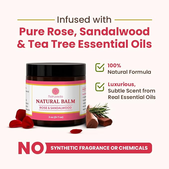 Natruveda Vulva Balm for Women – Rose & Sandalwood | USA-Based Seller | Feminine Moisturizer & Intimate Care Balm | Soothes Dryness, Itching, Chafing & Odor | External Hydration Cream – 3 oz