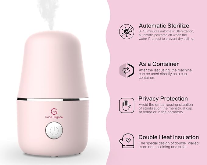ROSA RUGOSA Menstrual Cup Steamer, Portable Menstrual Cup Wash Kit, Comes with Two Reusable Period Cup, High Temperature, Great Partner for Women Travel (Light Pink)
