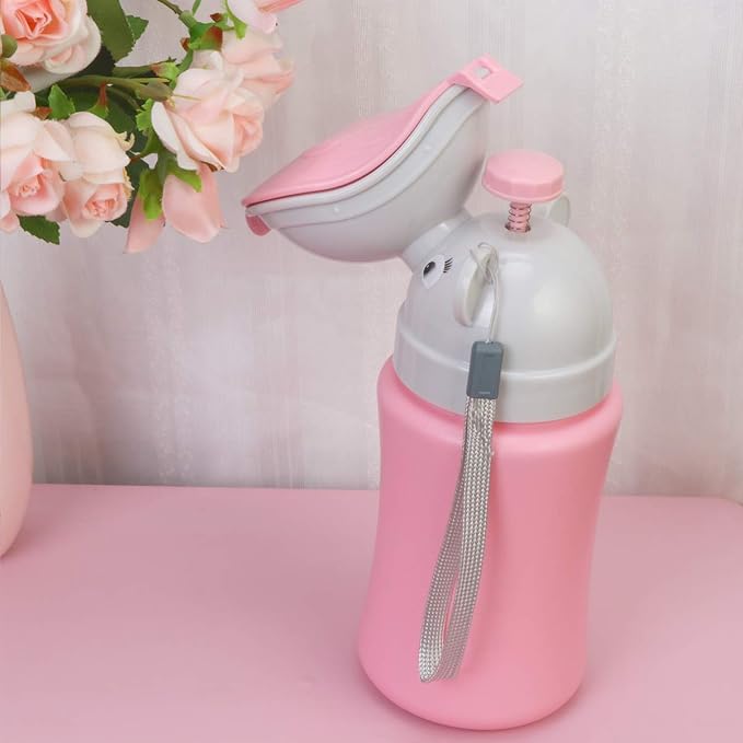 Toddmomy Portable Car Urinal for Girls Kids Travel Pee Bottle Leak-Proof Emergency Potty Training Tool 5.11X3.14X8.66In Cartoon Design