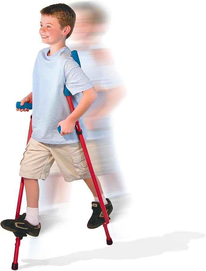 Geospace Adjustable Walkaroo Steel Stilts for Kids - Indoor/Outdoor Play, Exercise, Steel Stilts for Adults- Up to 220 lbs, Height Adjustable Walking Stilts, Kids Stilts -Red