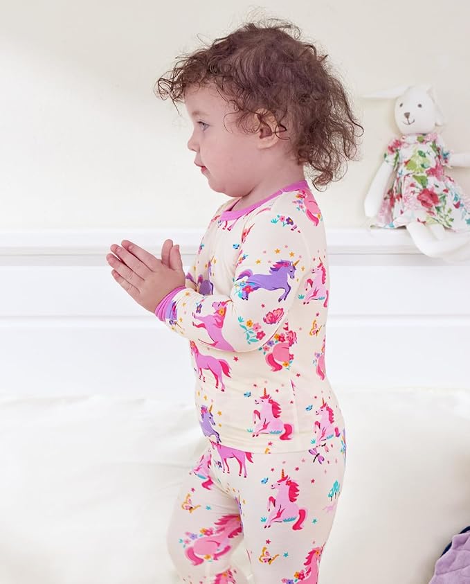 Bamboo Viscose Toddler Girls Kids Pajamas Unicorn Mermaid Pjs Long Sleeve Snug fit 12M-8Y 2pcs Soft Jammies