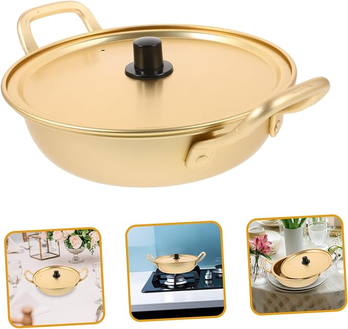 Tofficu 1pc Korean Ramen Pot Cover Nonstick Stock Pot for Cooking Noodles Aluminum Cookware Suitable for Gas and Stoves Easy to Clean Scald Design