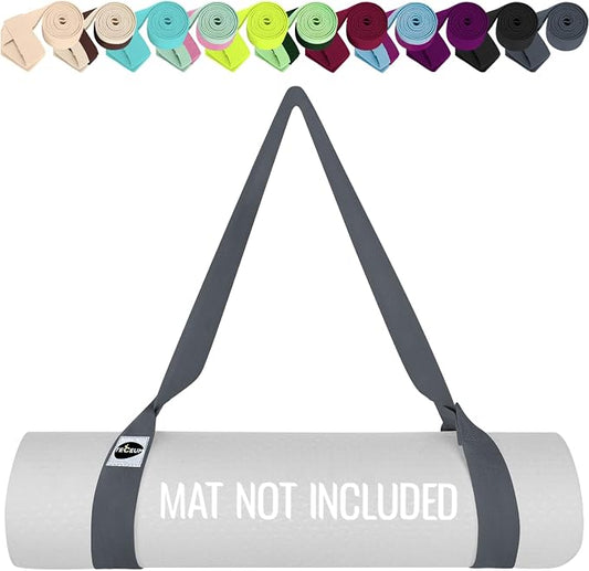 TECEUM Yoga Mat Strap – Extra Soft & Thick Cotton Carrier for All Mats | Adjustable Skin-friendly & Non-Slip Mat Holder Sling in 30+ Colors [Mat Not Included]