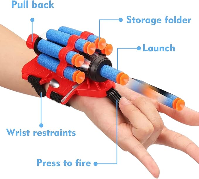 2 Sets Spider Web Shooters for Kids Easter Decorations Basket Stuffers Cosplay Launcher Gloves with Wrist Toy Set Hero Webs Shooter for Kids