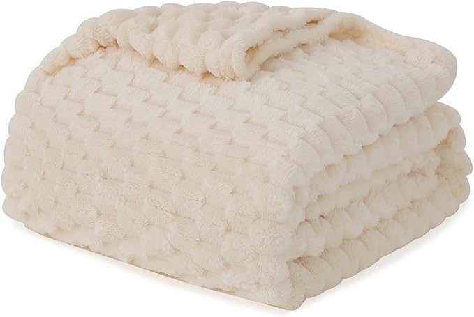 Cream White Throw Blanket 50"×60" inches Fuzzy 3D Jacquard Decorative | Flannel Fleece Super Soft Plush Cozy Blanket for Couch Sofa Chair Lightweight